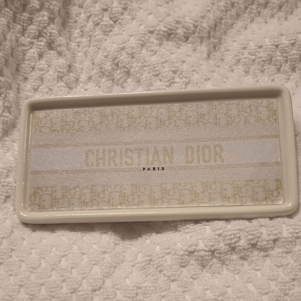 Christian Dior 6 Inch Ceramic Tray White/Gold